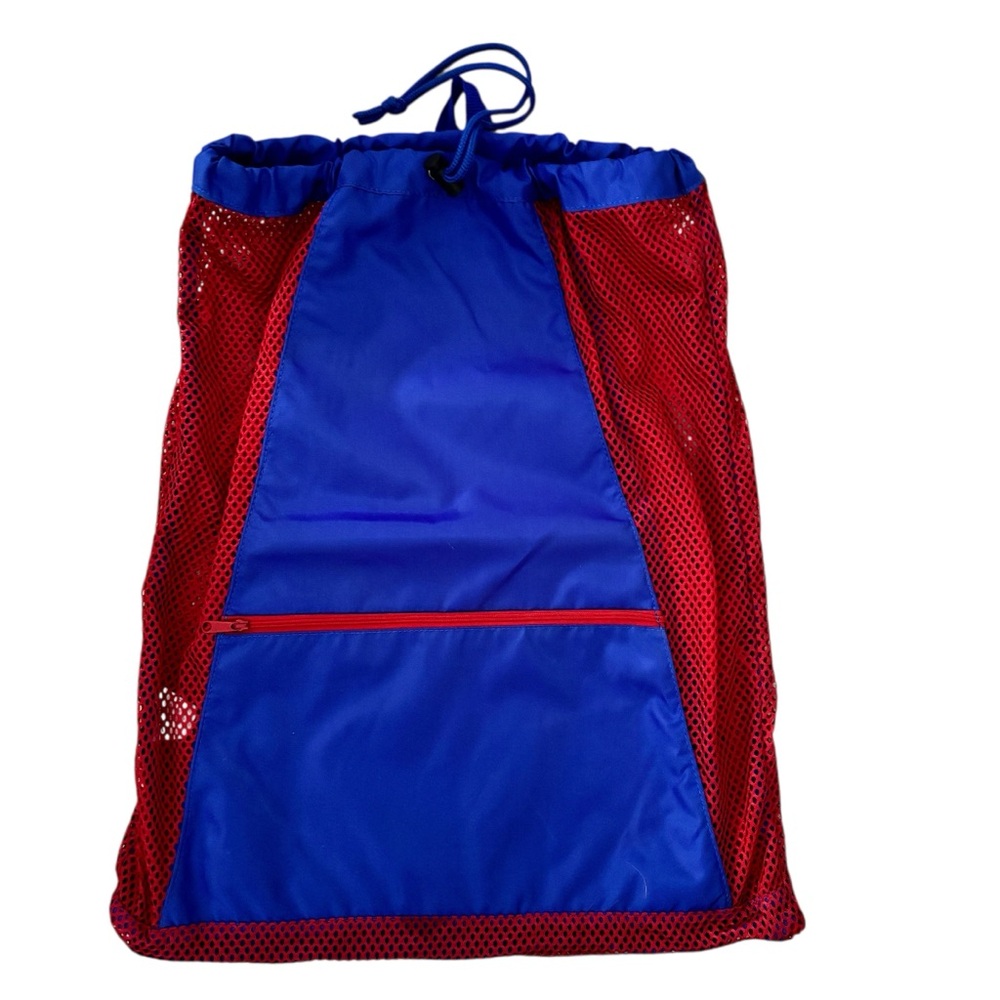 NWOT Red and Blue Mesh Drawstring Bag